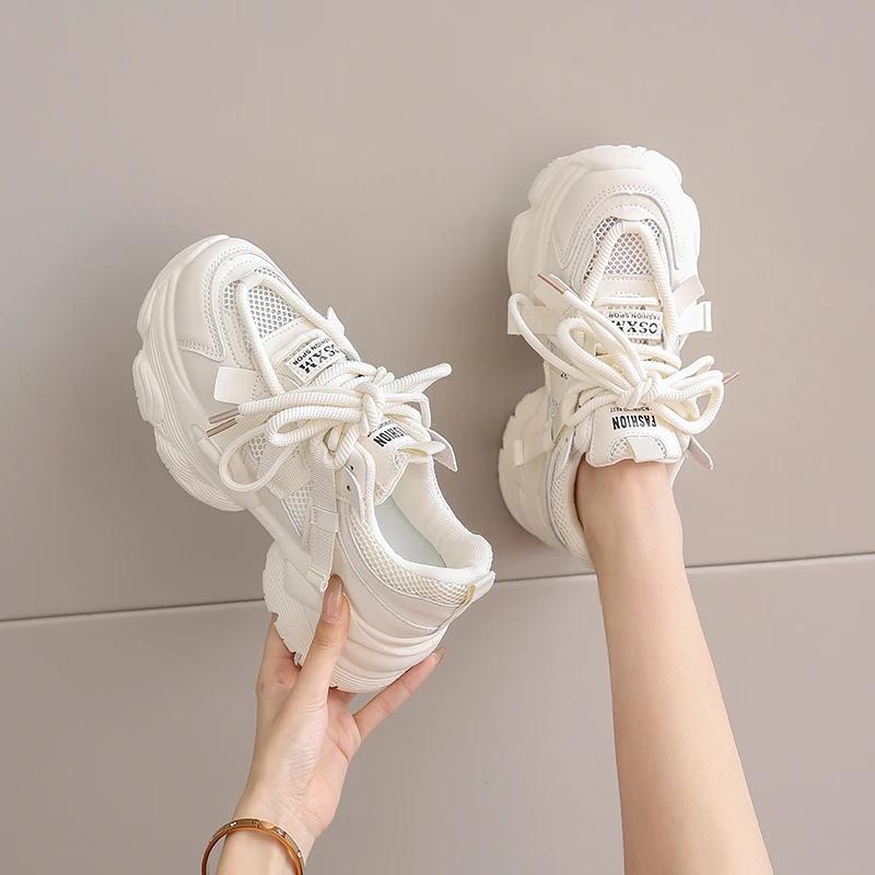 Fashion New Women's Summer Thin Breathable Slip-on Flats Petite Size Increasing Slimming Round Toe Bottom Lightweight Network Face Shoes