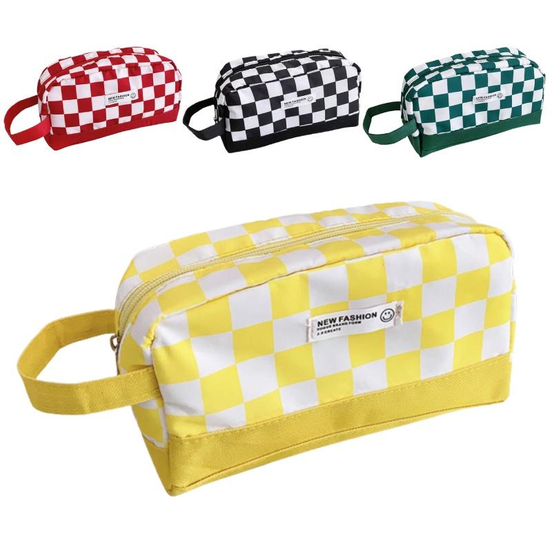 Checkered Pencil Pattern Case Large Capacity Stationery Makeup Cosmetic Gift Bag