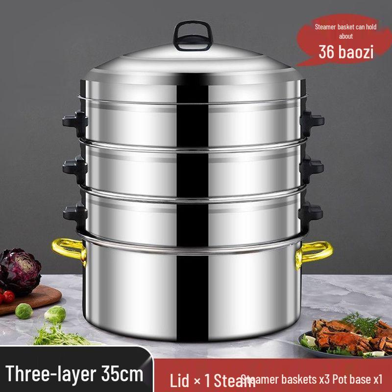 Large Capacity Multi-layer Stainless Steel Steamer Pot for Fish, Buns, and Soup