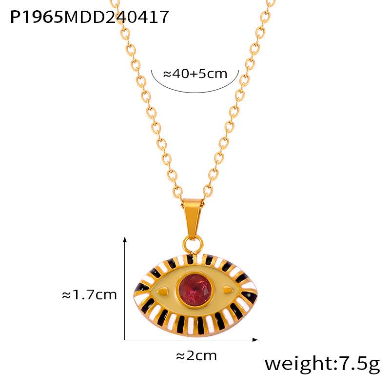 Bohemian Devil s Eye Pendant Necklace in Enamel & Titanium Steel with Rhinestones for Women