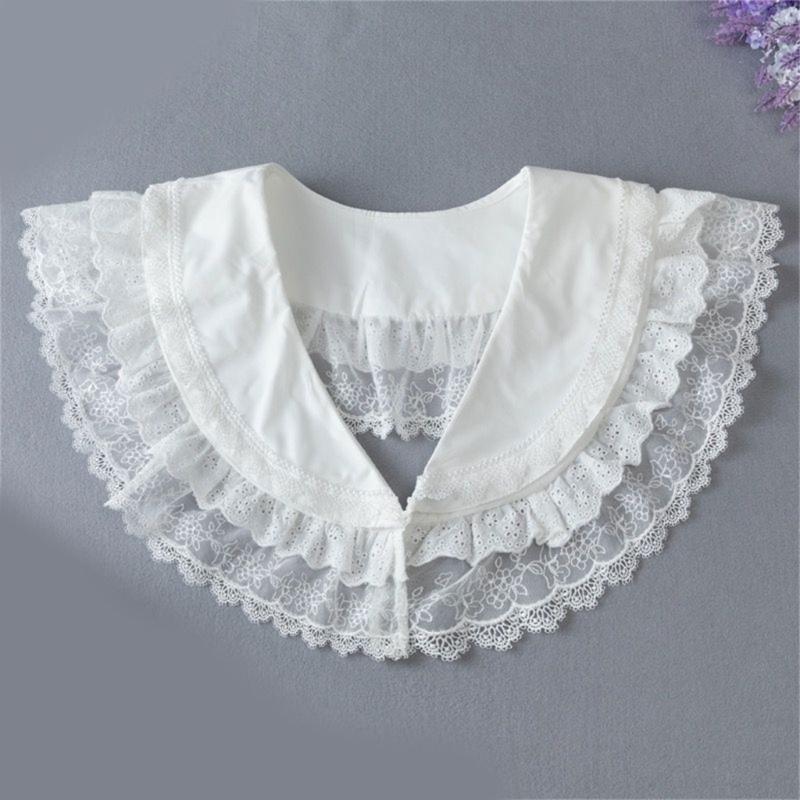 French Design Double Layer Detachable Collar for Women Girl Elegant Ruffle Lace Collar Neckpiece For Clothes Enhancement