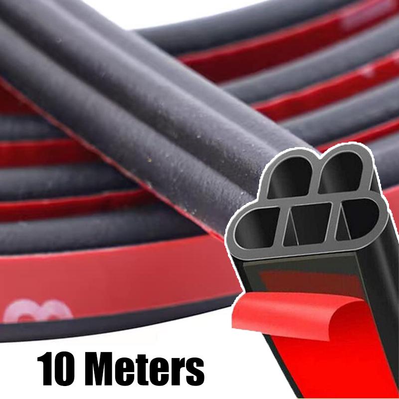 5/10M Car Door Rubber Seal Strips B Shape Double Layer Sealing Stickers Sound Insulation Sealing Auto Exterior Accessories