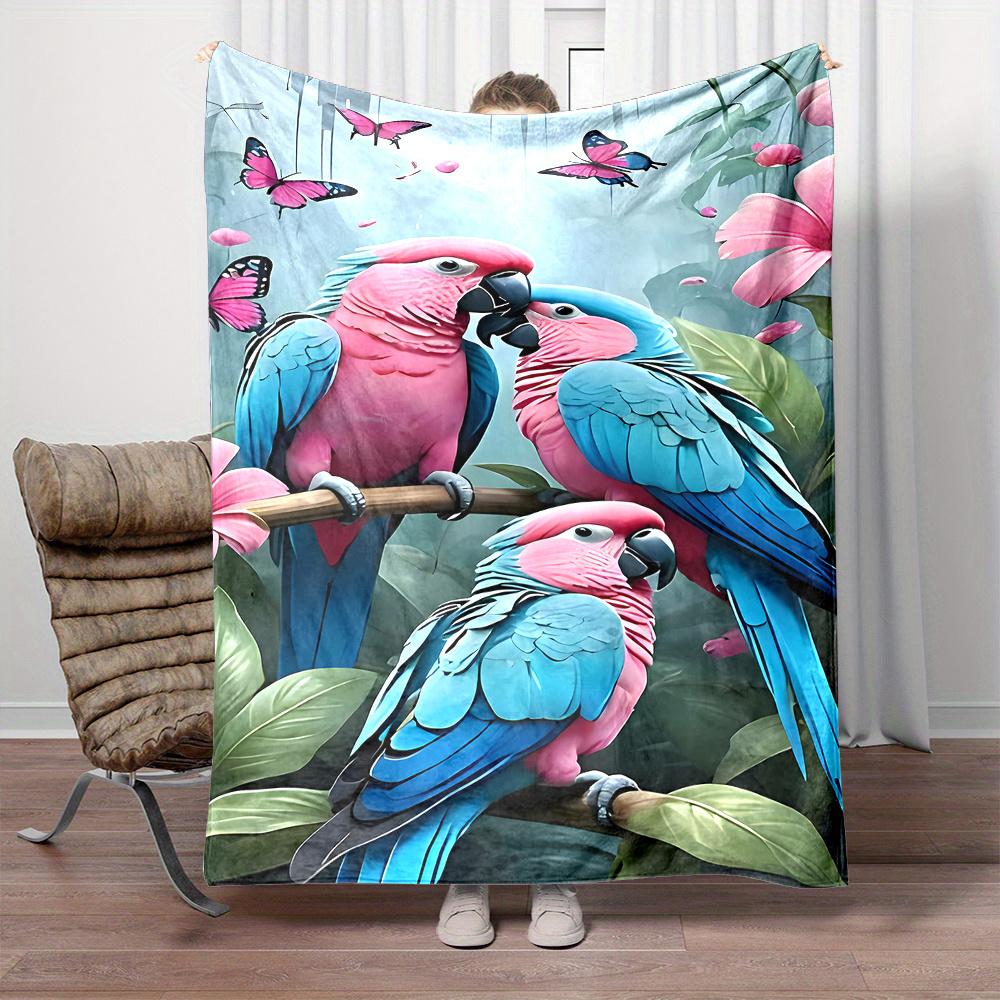 

Colorful Parrot Print All-Season Small Throw Blanket, Polyester Flannel Fabric, Reversible, Contemporary Style, Cartoo 130x150cm