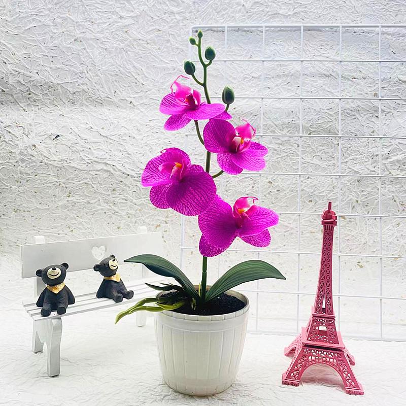 Flower Simulated Four Phalaenopsis Artificial Green Plant Potted Decor Indoor