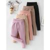 Autumn and Winter Children Solid Color Medium High Waist Thick Leggings Boys and Girls Fleece Warm Casual Pant