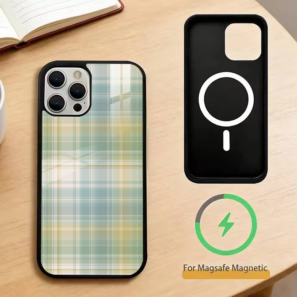 Forest Grid Style Phone Case For iPhone17,16,15,14,13,12,11 Plus,Pro Magnetic with Magsafe Wireless Charging