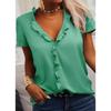 Blusa com Babados de Cor Sólida para Primavera/Verão Tops Femininos Camisa de Manga Curta