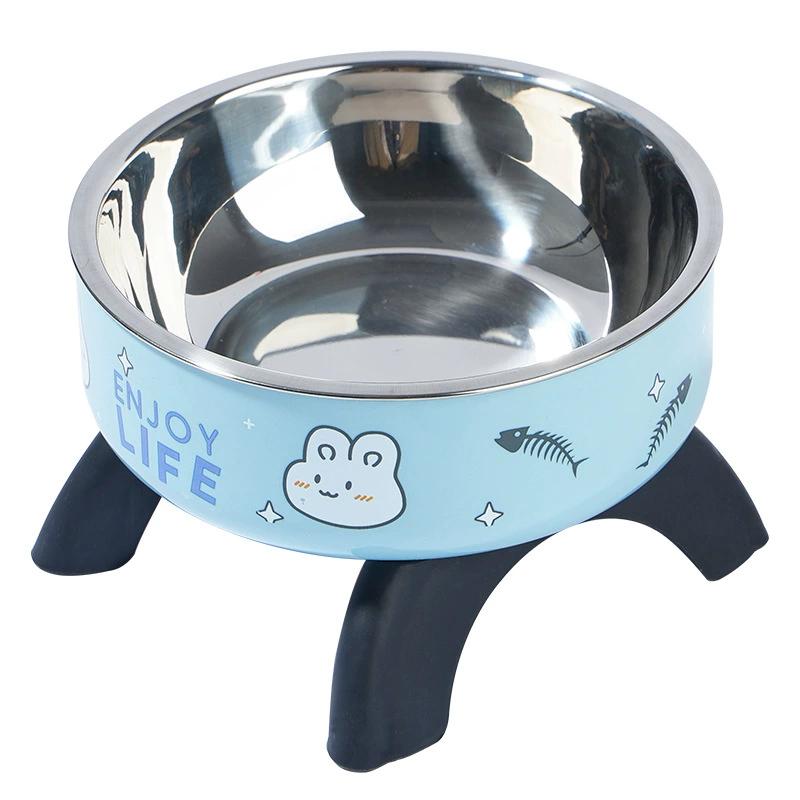Cuenco elevado para gatos de acero inoxidable, comedero antideslizante para mascotas, protección cervical