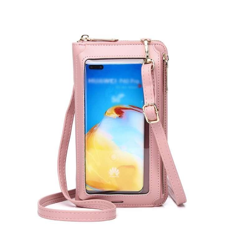 2024 New Fashion Pu Leather Touch Screen Smartphone Bag Women Crossbody Bag With Large Capacity розовый