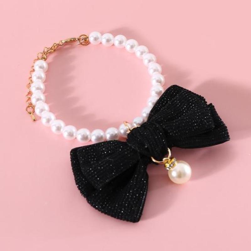 Ожерелье для домашних животных, элегантный регулируемый ошейник для кошек и собак с бантом из искусственного жемчуга, милый аксессуар на шею для домашних животных, аксессуары для домашних животных M чёрный