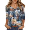 Women's Tops Three-quarter Sleeve Shirt V-neck Loose Casual Shirt Print T-shirt
