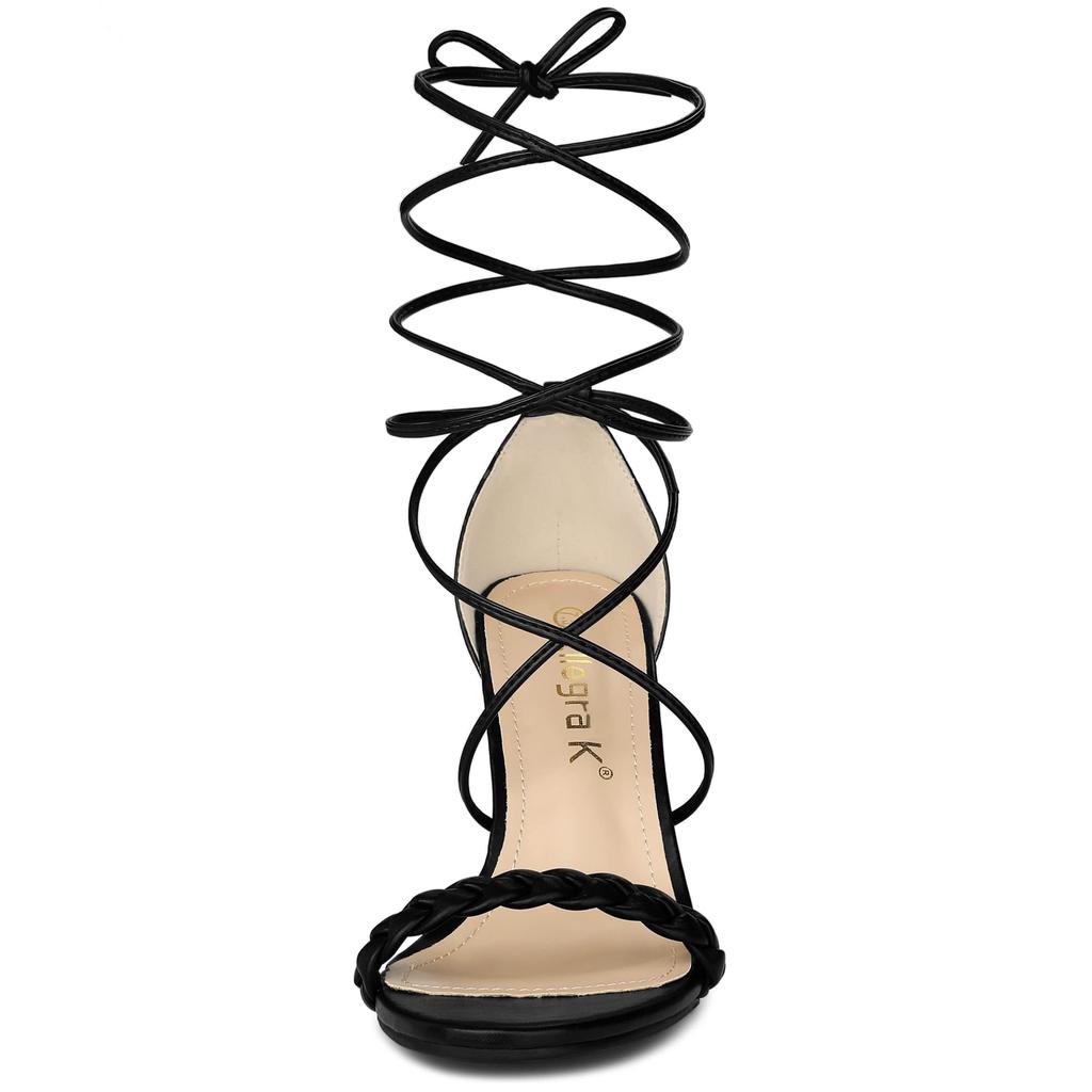 Allegra K Women's Black Lace-Up Sandals with Strap Heels and Stiletto High Heels, Size 24.5cm