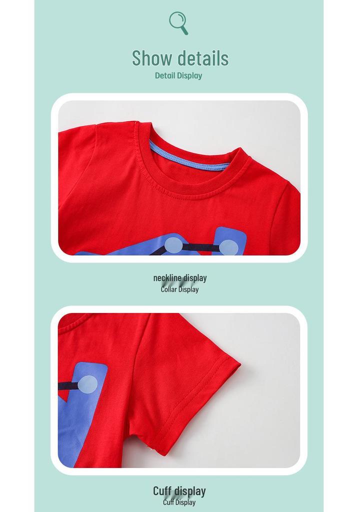 Spring/Summer Cartoon Excavator Short-Sleeve Children's T-shirt, Round Neck, Sizes Small/Medium