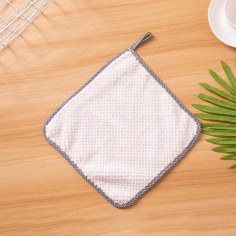 Coral Fleece Hanging Teak Edge Cleaning Cloth Coral Fleece Hand Towel Kitchen Absorbent Dish Cloth Scouring Pad