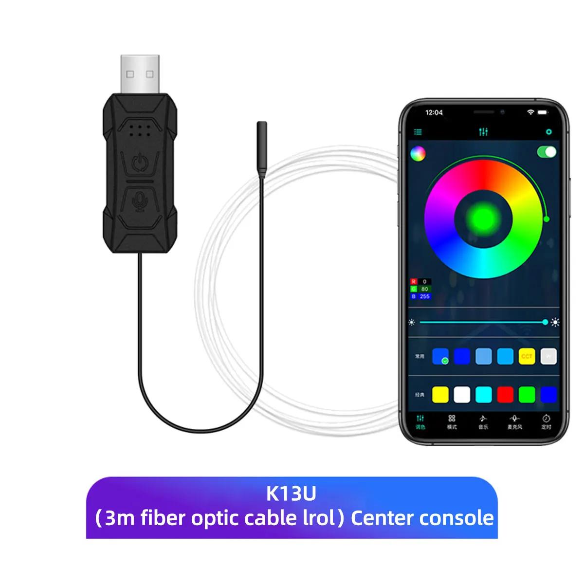 Автомобильная RGB светодиодная лента окружающего света USB волоконно-оптическая атмосферная автомобильная неоновая лента для подсветки салона лампа для украшения двери центральной консоли 1in1 3M