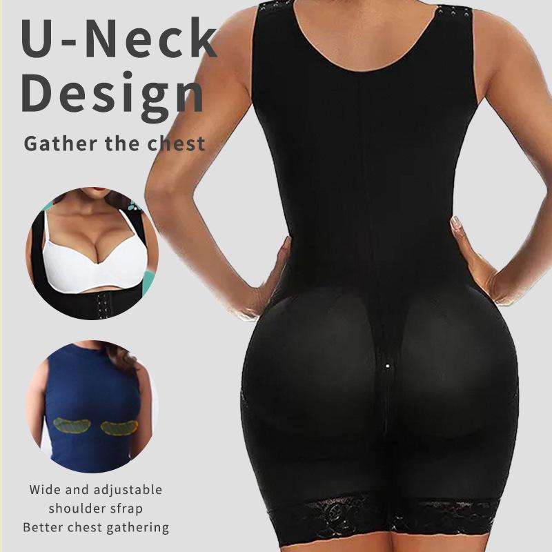 Plus Size Waist Cincher Bodysuit with Shoulder Straps, Button Closure, and Crotch Zipper for Tummy Control.