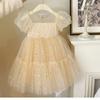 Dress Girls Princess Birthday Party Bow Summer Skirt Baby Girl's Bubble Sleeve Mesh Sequin Sweet Cute
