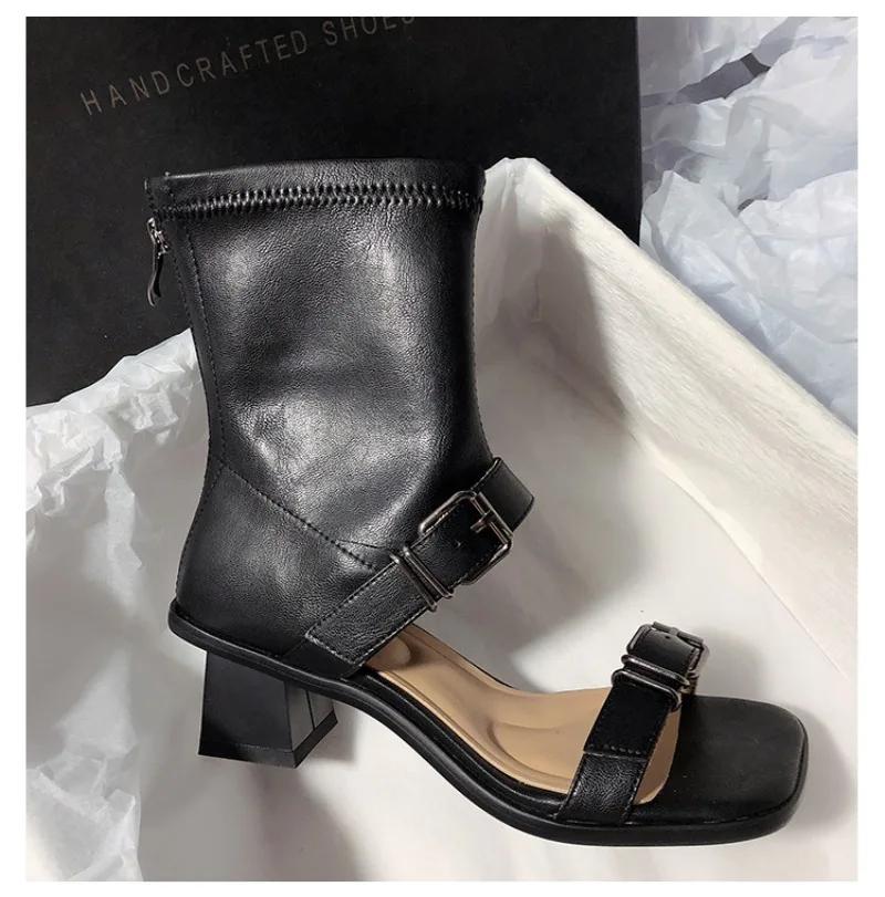 Fashion Women Ankle Boots Sandals Square Toe High Heels Shoes Sexy Chunky Sandals Elegant 2025 New Summer Heeled Shoes Cool Woman Pumps