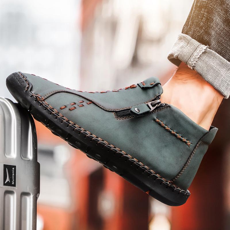 Mens Large Size Handmade Genuine Leather Men Boots Comfortable Ankle Boots for Men Casual Shoes Autumn Winter Men Shoes
