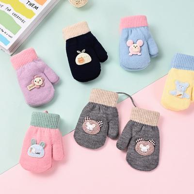 Baby Warm Gloves Plus Fleece Cold-proof Gloves Lanyard Gloves