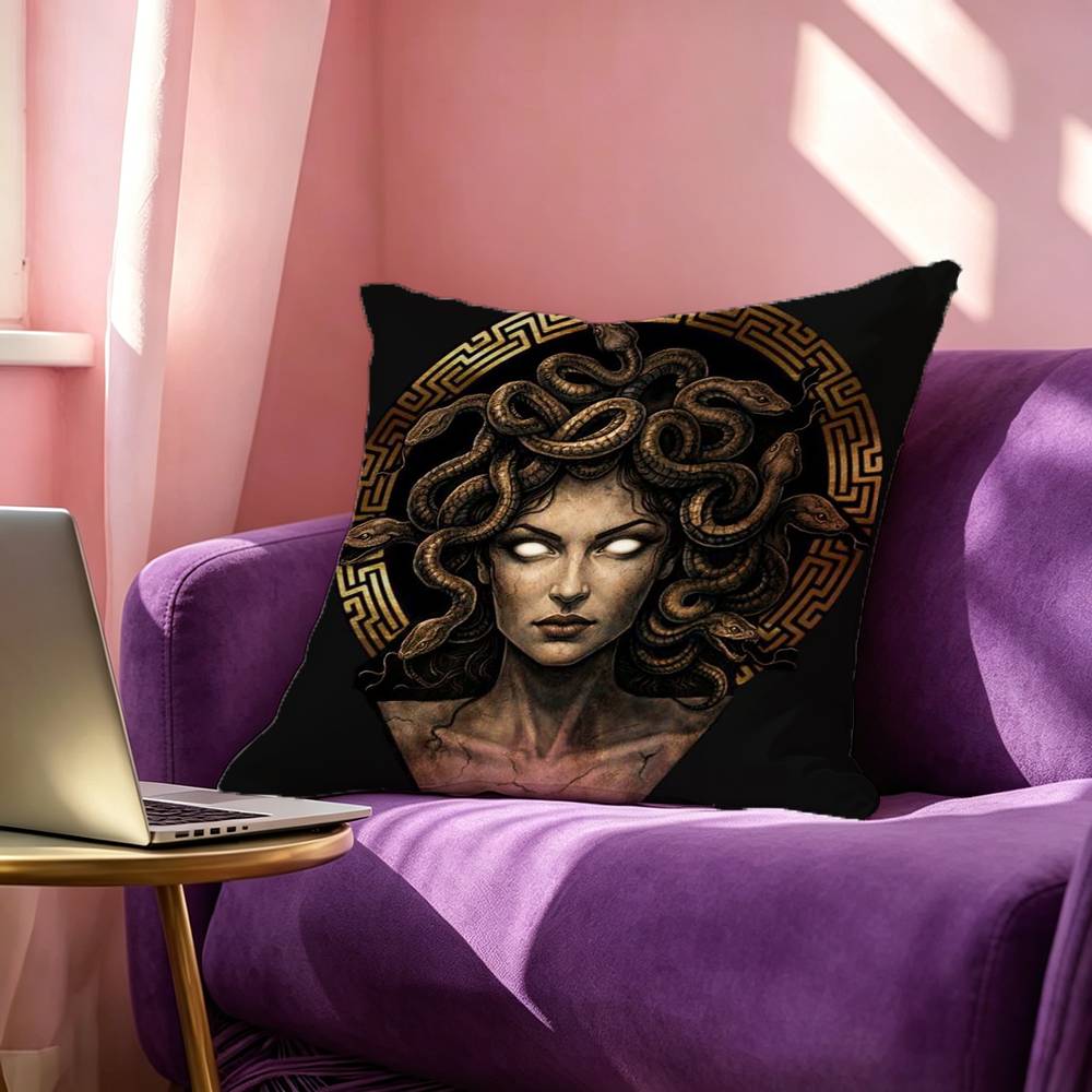 Greek Mythology Art Medusa Phone Square DoubleSided Printed Pillow Case Bedroom Bedside Pillow Sofa Cushion Cover