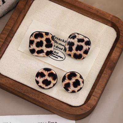 Maillard Style Leopard Print Geometric Stud Earrings Female, Autumn And Winter Retro High-End Sense Simple Personalized Earrings