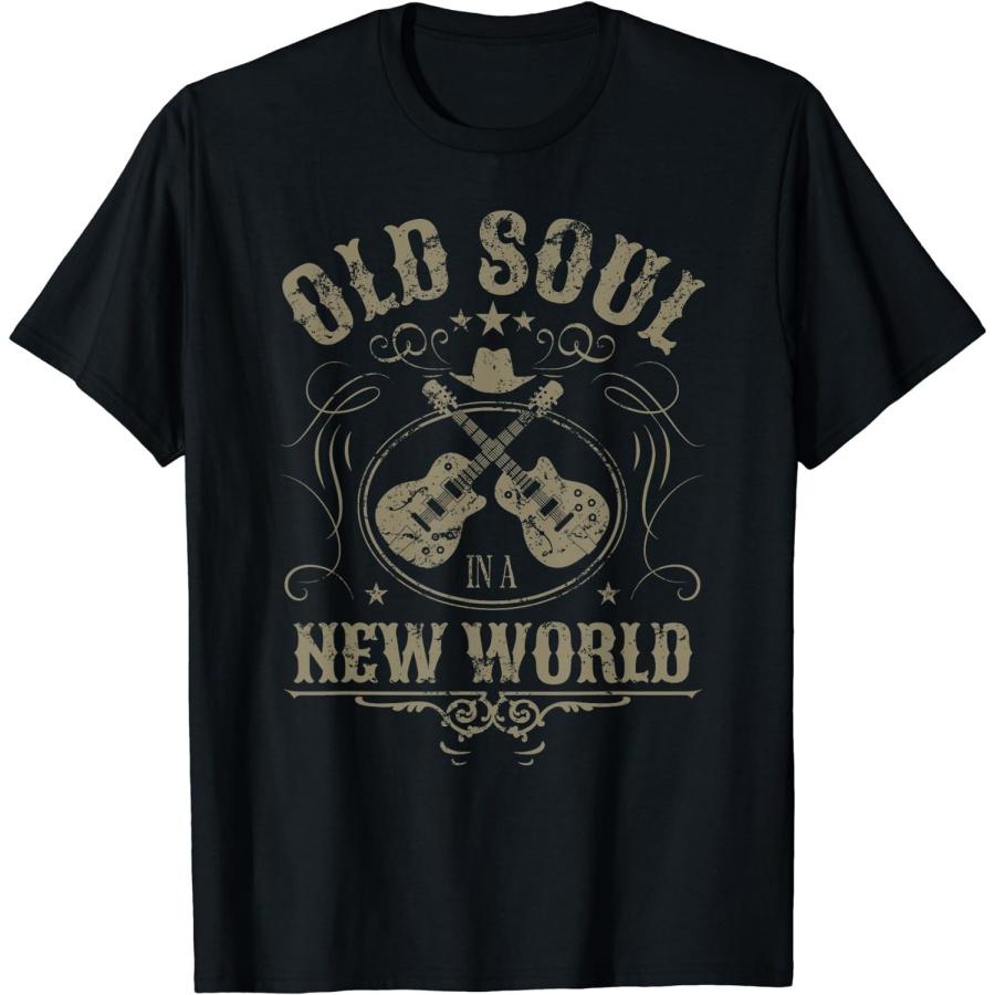 HERSIL Old Soul in a New World Country Bluegrass Music Guitar Fan T-Shirt S