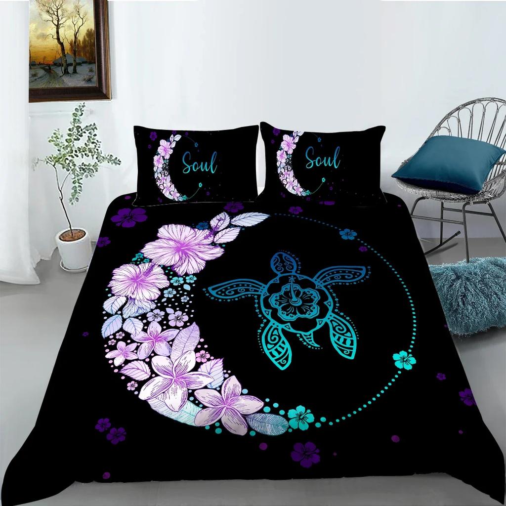 Exotic Sea Turtle Duvet Cover Set Bohemian Floral Ocean Animal Bedding Set Microfiber Tortoise Comforter Cover Single Queen Size