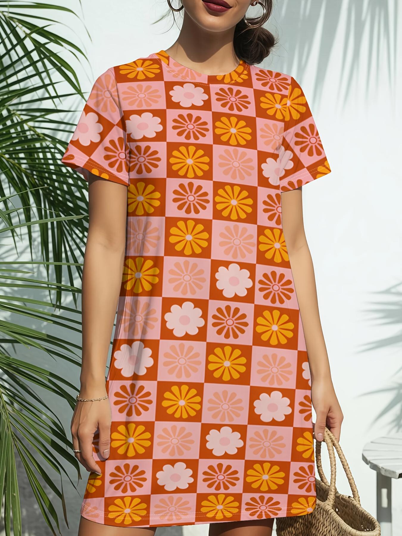 

Peach Geo Mosaic Introduces a New Women S Short-Sleeve T-Shirt Dress with a Round Neck. Featuring a Trendy American Digital Print. This Casual And Ver S дубильная кора