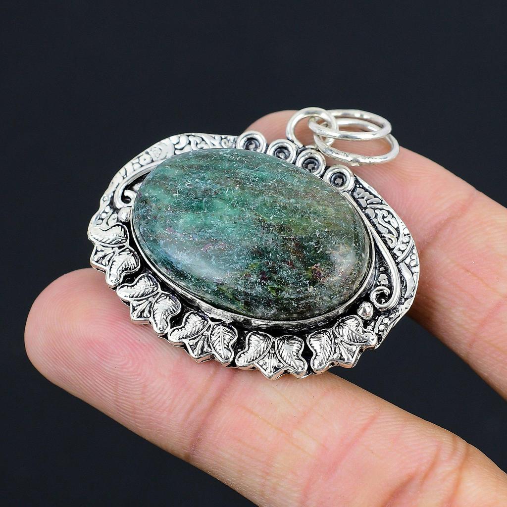 Ruby Fuchsite Gemstone Ethnic Wife Wedding Engagement New Pendant 925 Silver