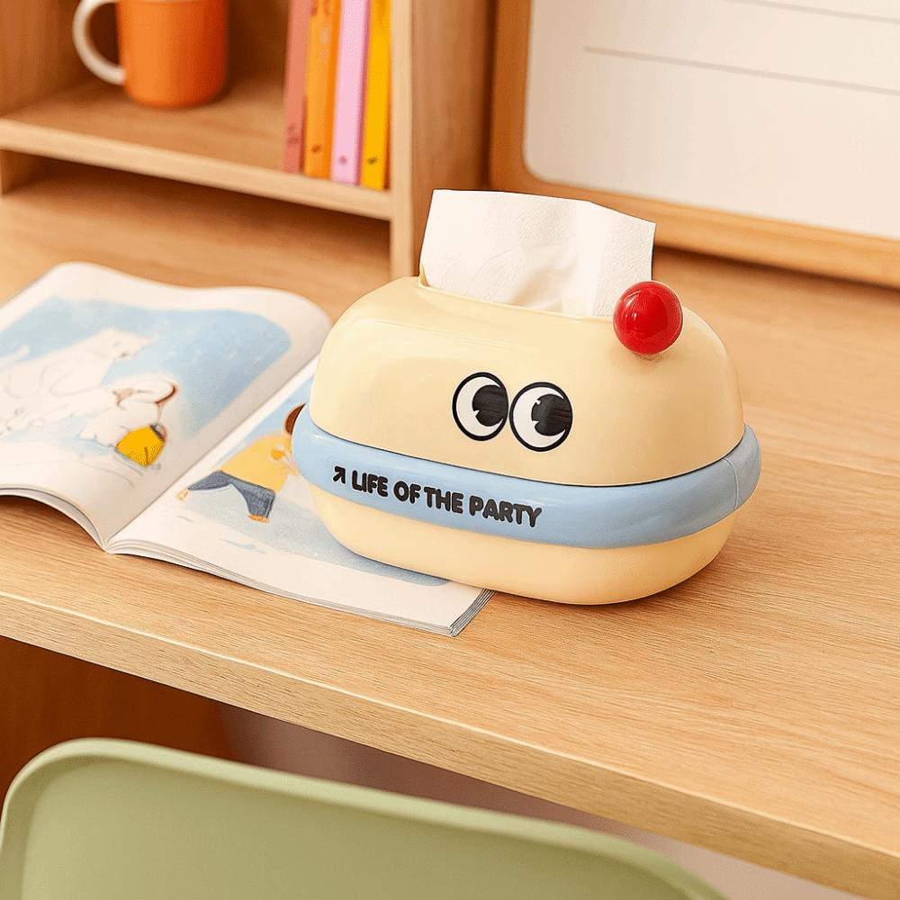 Kreative Cartoon Taschentuchbox Große Augen Eingebaute Feder Niedliche Taschentuch-Aufbewahrungsbox Wiederverwendbar Dekorative Schreibtisch-Papierhandtuchspender