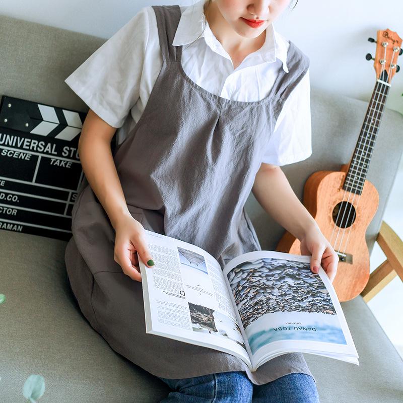 

Корейский стиль ретро пасторальный женский кухонный фартук с двумя плечами серый