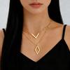 Modern Geometric V-Shape Rhombus Necklace Set - 2-Piece Fashion Pendant for Women