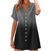 Women Fashion Casual V-neck Short Sleeve Button Gradient Print Dress