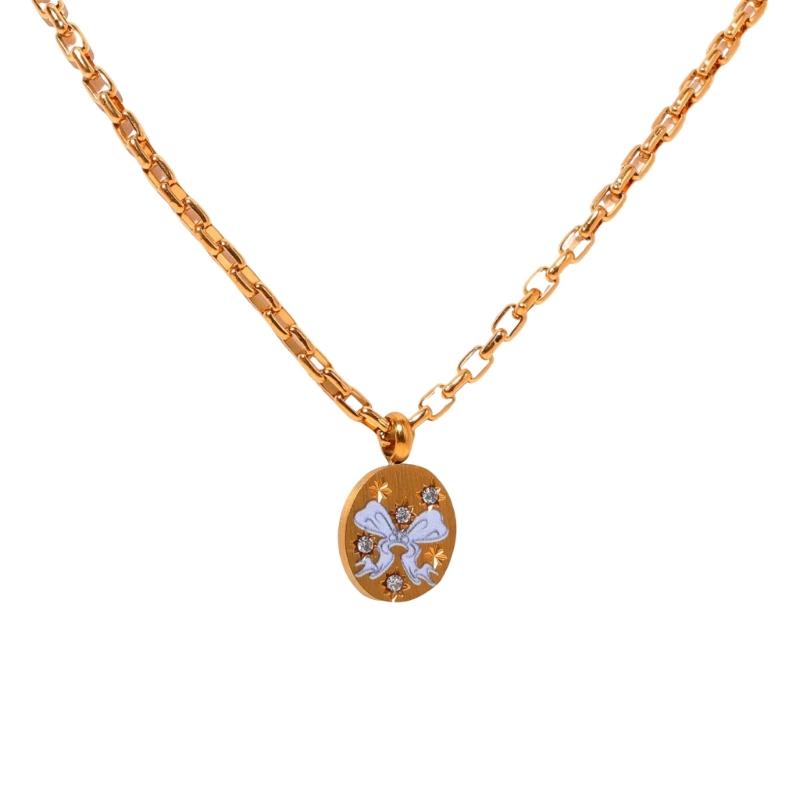 Fashion Painted Bowknot Pendant Necklace Adjustable Choker Exquisite Collar Necklace Party Jewelry Clavicle Chain