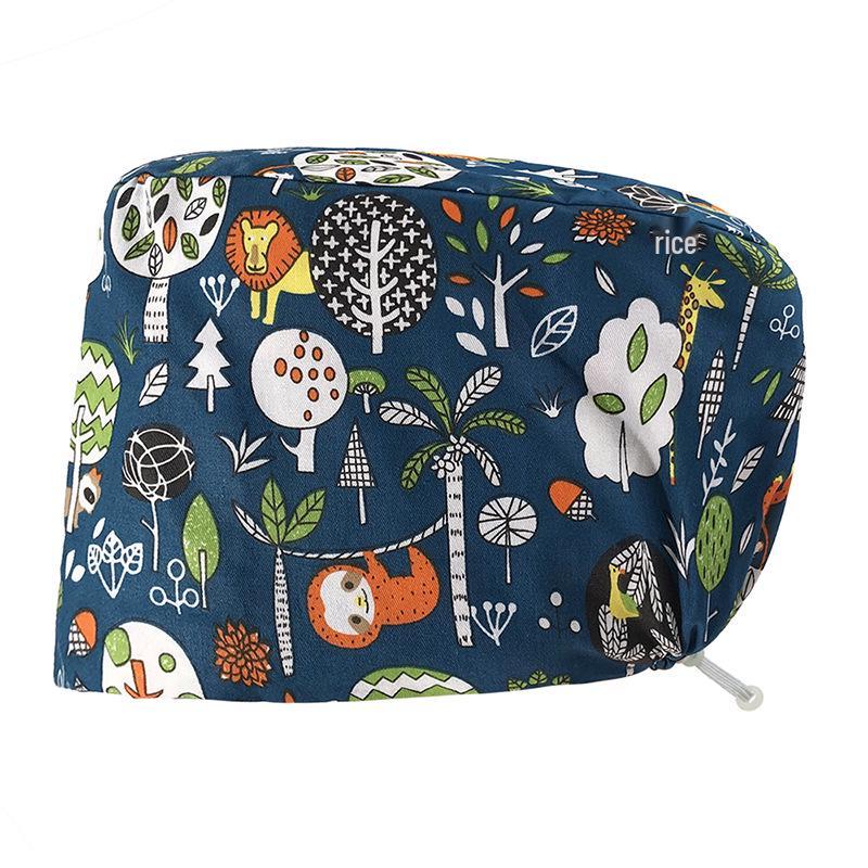 Floral Snap-Button Surgical Cap for Nurses and Doctors