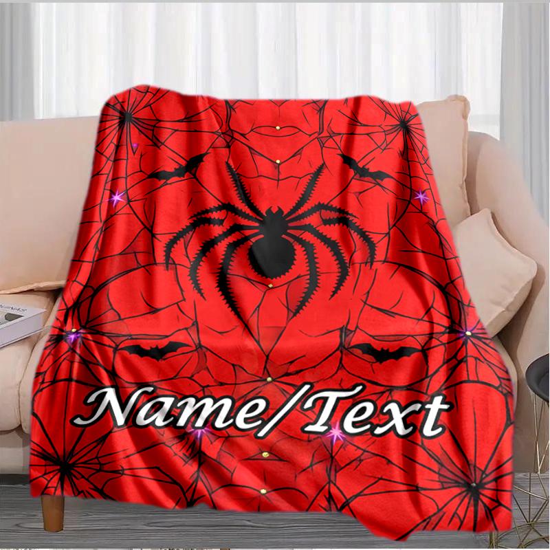 1PC Custom Name Halloween Spider Web Outdooor Flannel Blankets Throw Blanket All-Season Throw Gift Bedspread for Couch, Bed, Camping Holiday Birthday