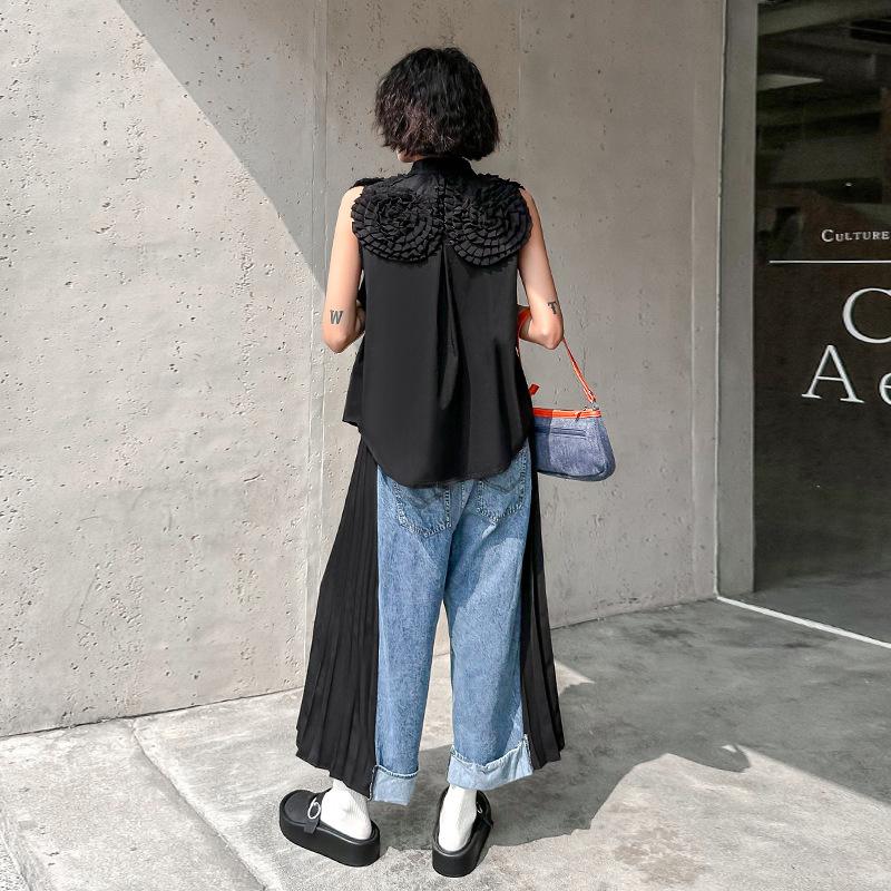 High Waist Denim Pleated Long Wide Leg Jeans Loose Women Trousers Fashion Tide Spring Autumn Plus Size