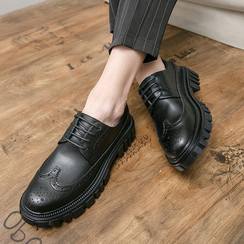 Модные винтажные классические мужские туфли из натуральной кожи на шнуровке — фото 6