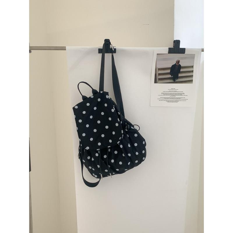 Trendy College Backpack Cotton Daily Travel School Bag Flip Drawstring Casual Polka Dot Backpack Women 3298₽