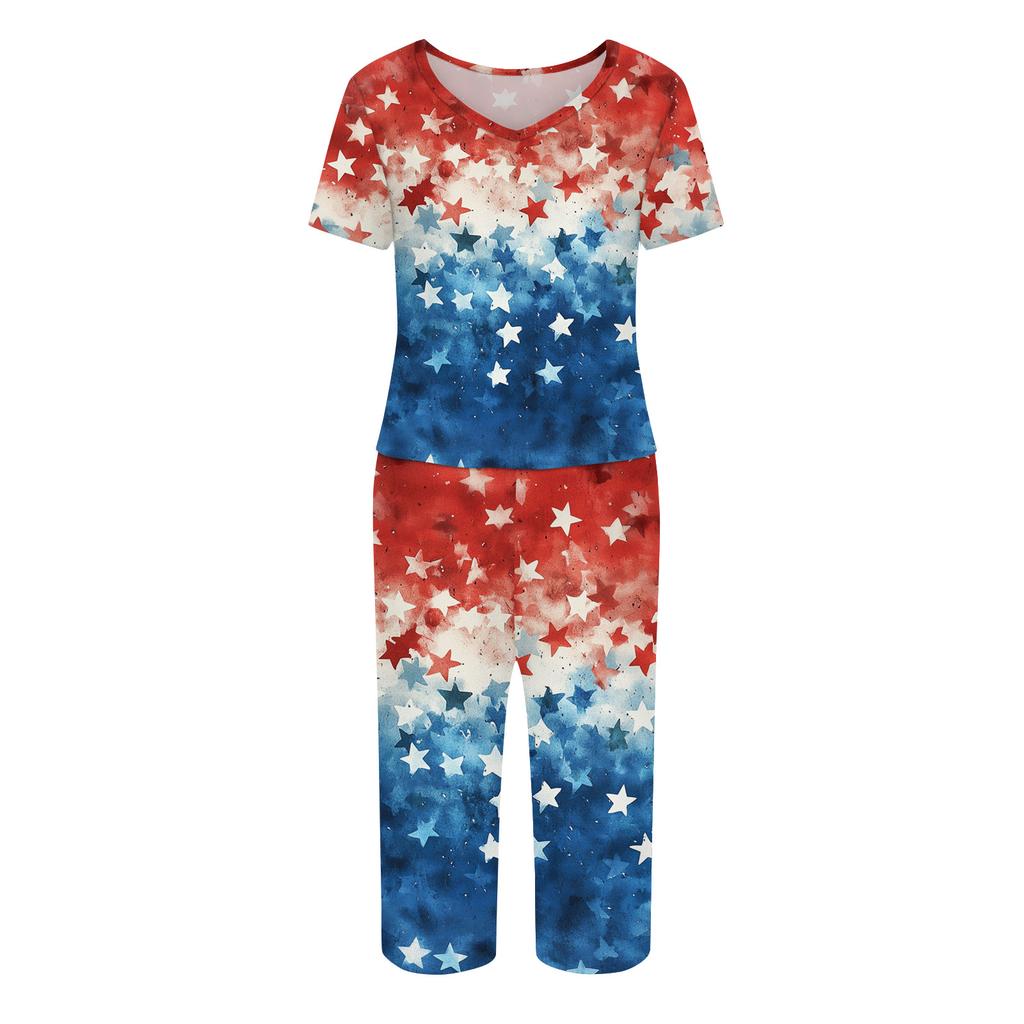 2 Piece Sets For Women Short Sleeve Top And Pants With Pockets Workout Soft  Print Sets