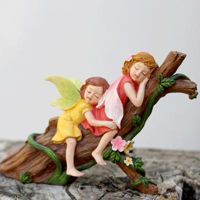 Realistic Sleeping Fairy Statue Resin Crafts Handmade Garden Fairies Figurines Funny DIY Baby Fairy Lying On Tree Sculpture