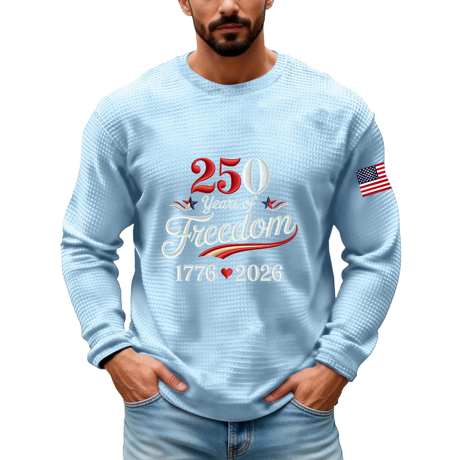 Men s Long-sleeved T-shirt - 250th Anniversary Embroidered Round-neck Pullover Sports Shirt XXXL