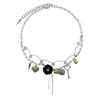 Stylish Women Necklace Punk Chinese Influence Tassels Heart Flower Button Pendant for Collarbone Length Alloy