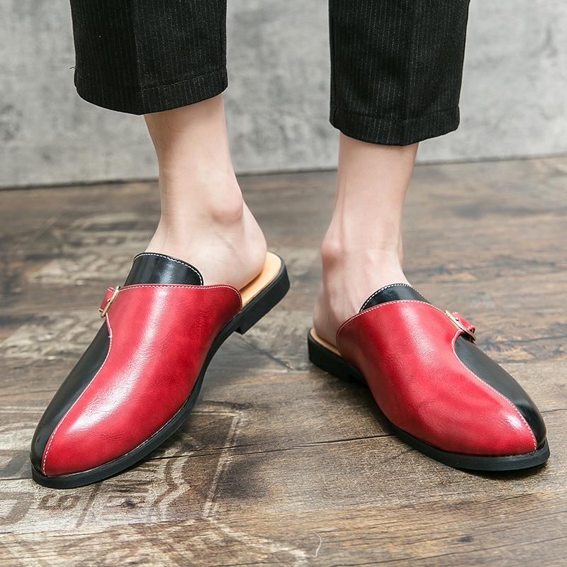 Cross46 Men's Large Summer Closed-Toe Leather Slip-Ons: Fashionable Retro Color Block Outdoor Shoes