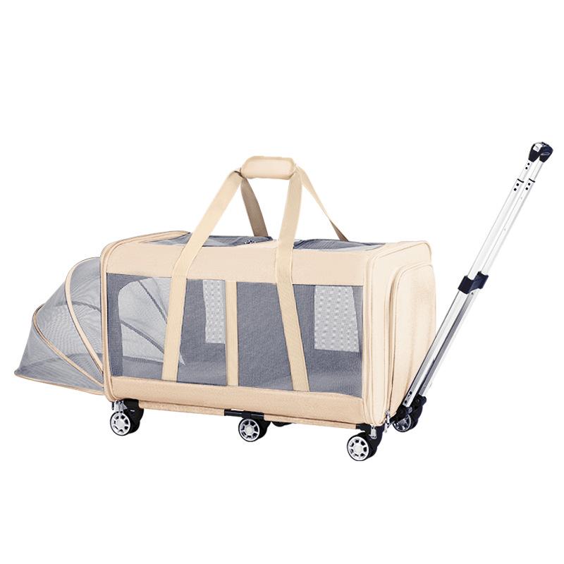 Two-Compartment Large Capacity Pet Trolley with Portable Cat Bag & Detachable Dog Bed
