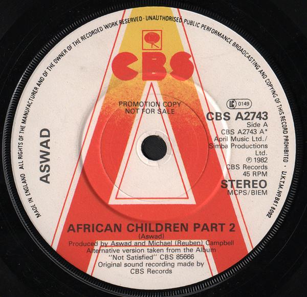 

7inch Record ASWAD African Children Part 2 CB2743PROMO CBS 1982 UK Reggae Ska Dub Used