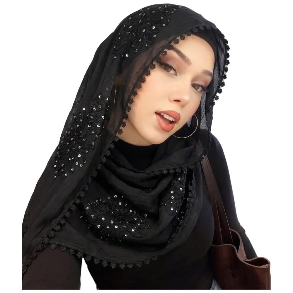 Full Cover Islamic Headscarf Solid Color Sequin Wraps Shawl Muslim Hijab Turban Cap Girls