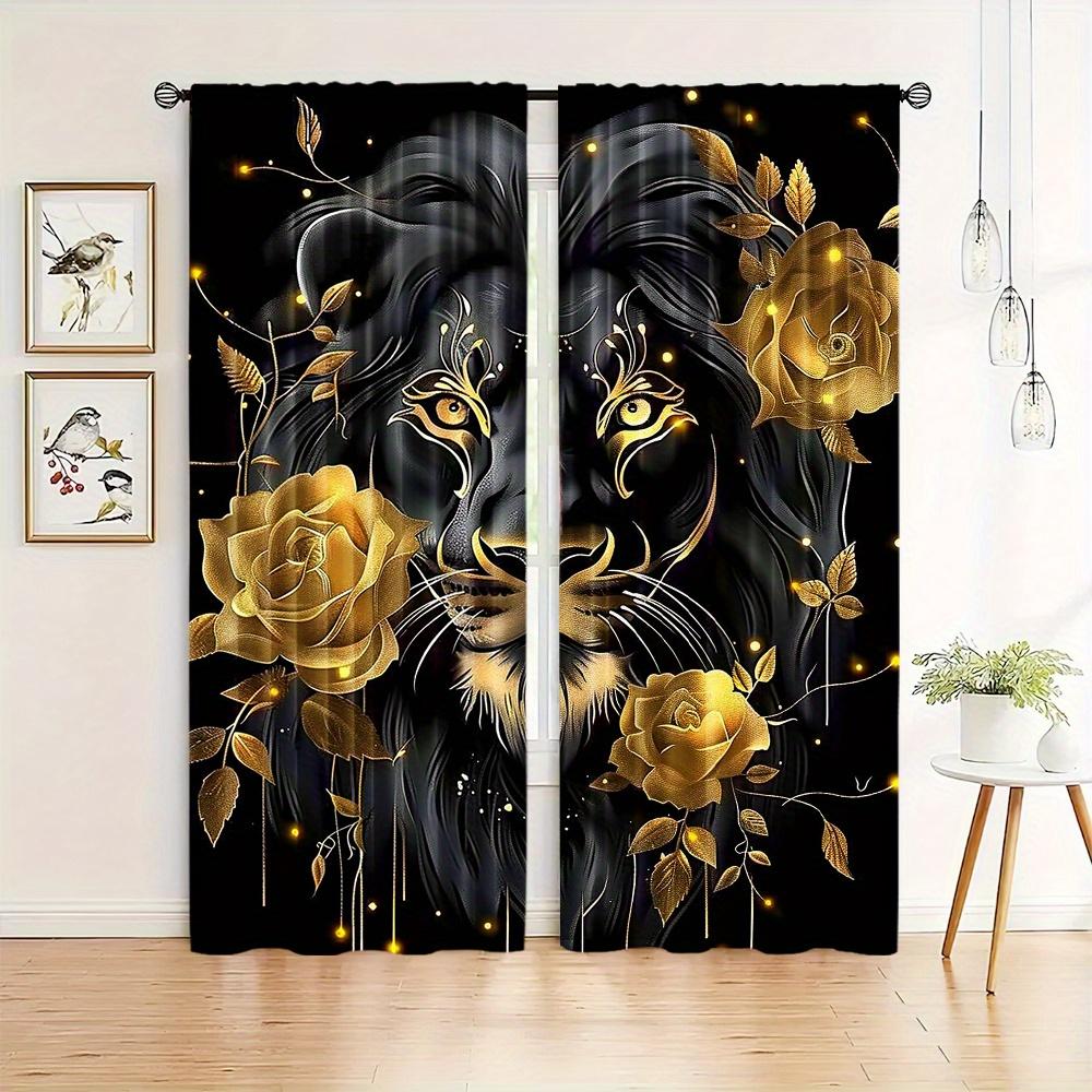 2 Stück Löwen Vorhänge Afrikanische Wildtiere Tier Fenster Vorhänge Grasland König des Dschungels Baum Fenster Vorhänge für Schlafzimmer Wohnzimmer