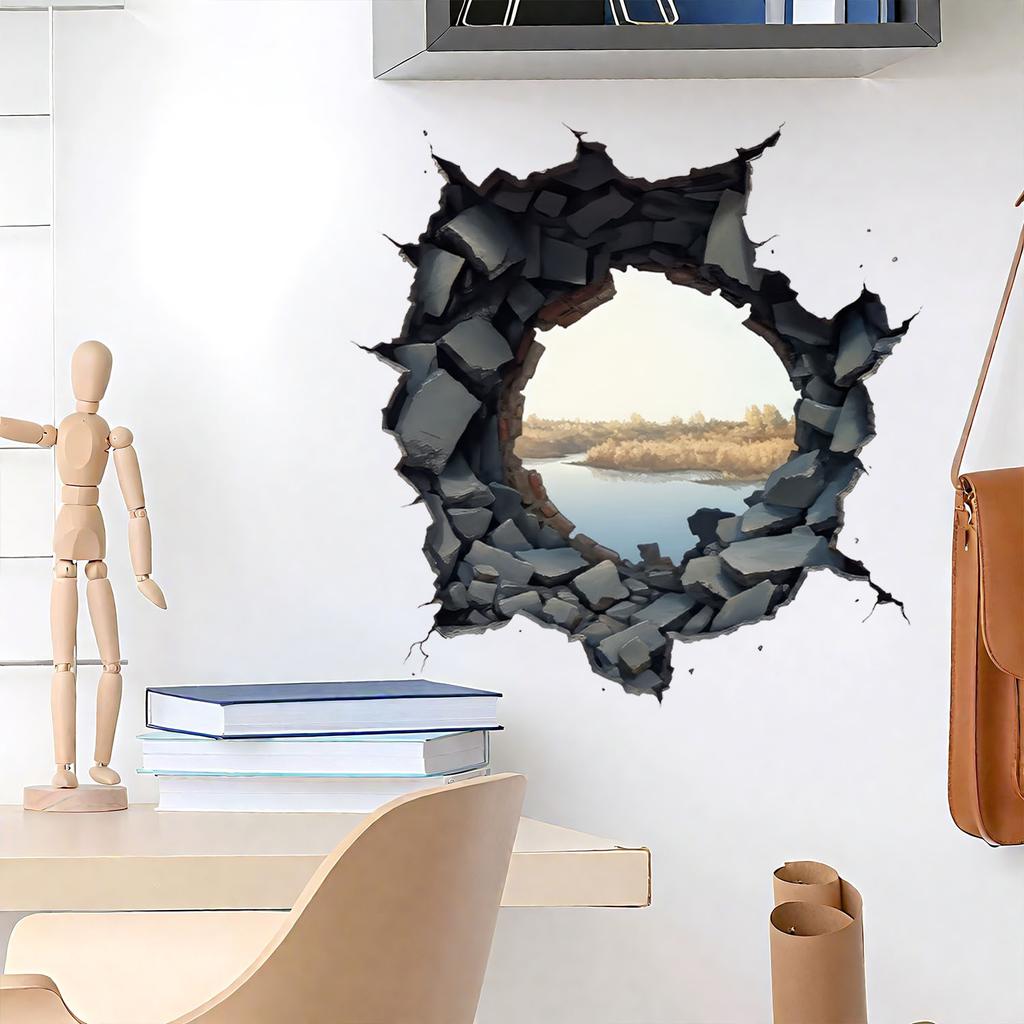 Naklejka ścienna z iluzją 3D, Naklejka z krajobrazem do dekoracji ścian sypialni i salonu, Wystrój domu